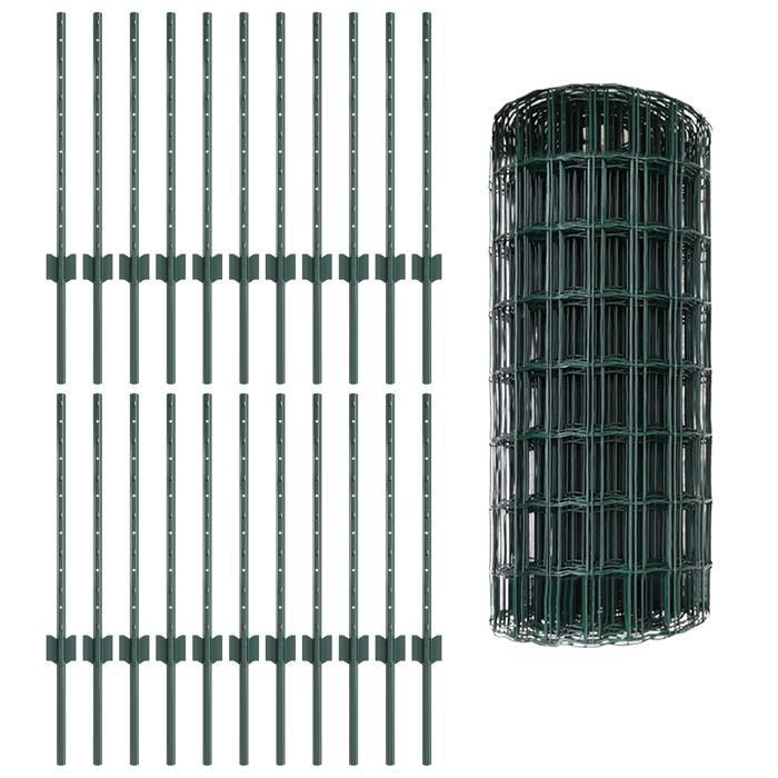 VidaXL Clôture Euro avec 22 poteaux U Verte 0,6x50 m Acier 3336034