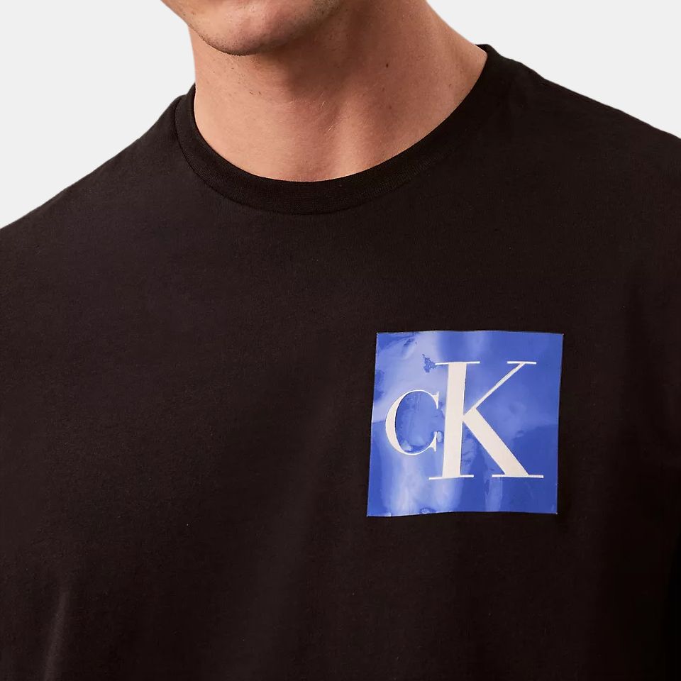 Calvin Klein Minimalist Comfortable Versatile Checkered Pattern Short Sleeve T-Shirt Men Tops Black 4RB837G-001