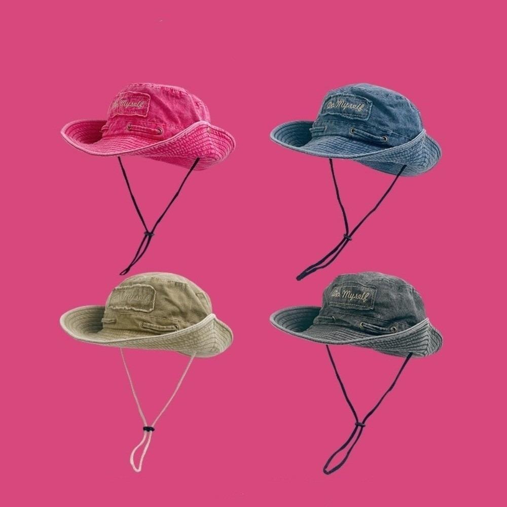Solid Color Western Cowboy Hat Vintage Wash Sun Hat Fashionable Fisherman Hat  Camping