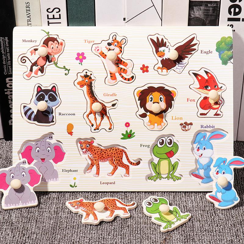 Children Wooden Hand Grab Boards Shape Pairing Toys Cartoon Animal Traffic Number for Kids Early Learning Educational Toy TMZ