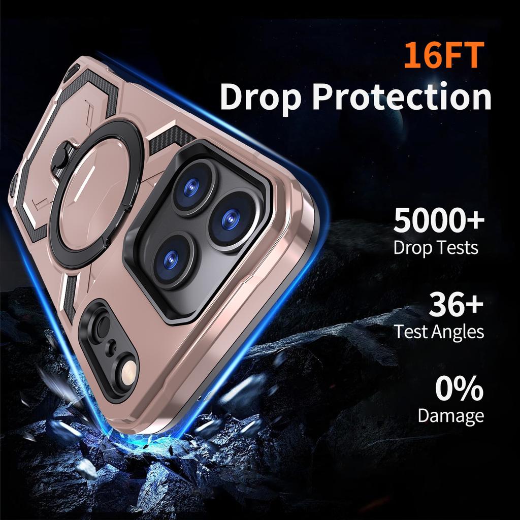 For iPhone 17 Pro Max Magnetic Case Ring Kickstand PC + TPU Hybrid Phone Cover