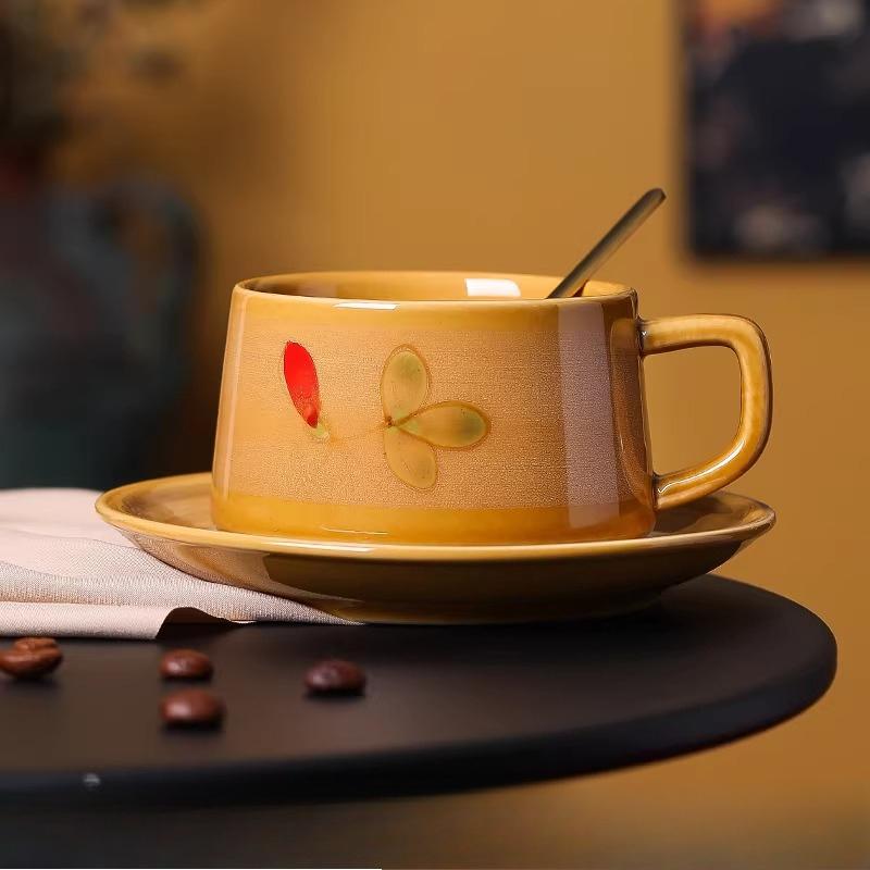 

Coffee Cup Set Chinese Ceramic Plum Blossom Mug Afternoon Tea Latte Cup Plate Household Tea Cup Milk Cups Drinking Utensils 260ml