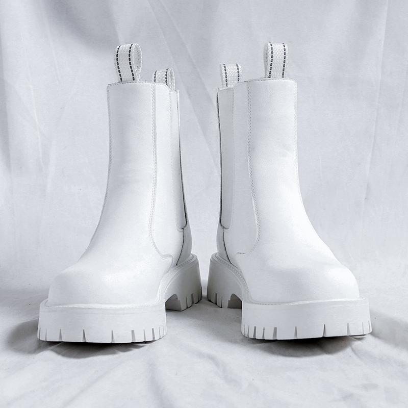 Men's Leisure High Top Chimney Boots Black White Shoes Cowboy Genuine Leather Boot Platform Long Chelsea Botas Hombre Zapatos