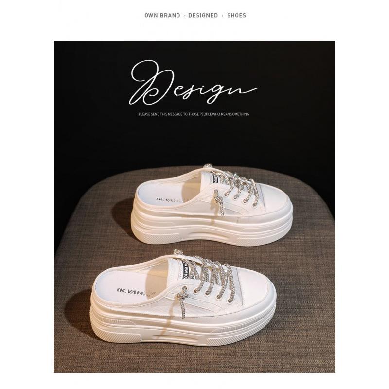 

Модели весна-осень 2025 года женская обувь со скрытой платформой, модные полушлепанцы, универсальные ленивые маленькие белые туфли-трансформеры 40