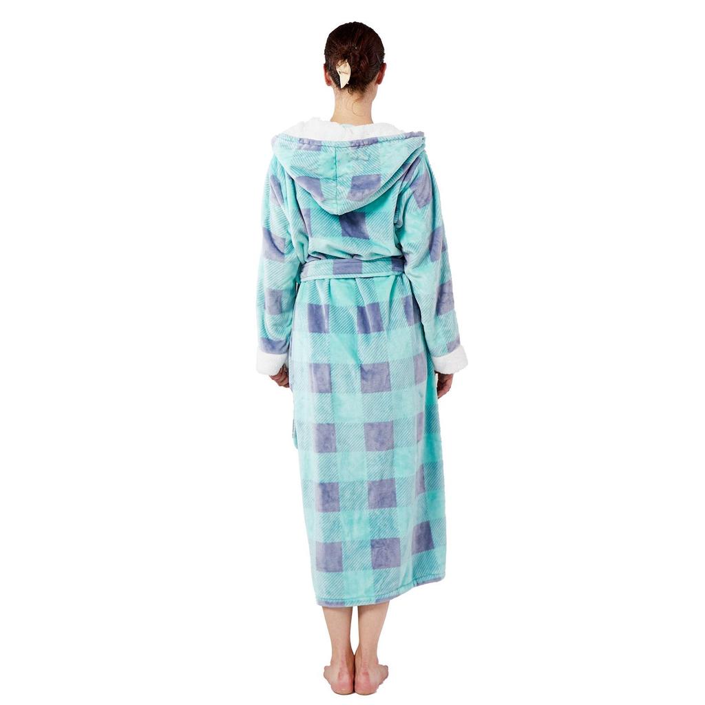European & American Style Casual Warm Flannel Plaid Hooded Bathrobe Pajamas