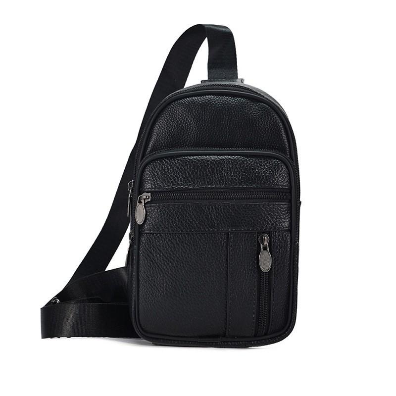 First Layer Cowhide Men'S Breast Bag Outdoor Sports Chest Bag Men'S Business Leather Messenger Bag