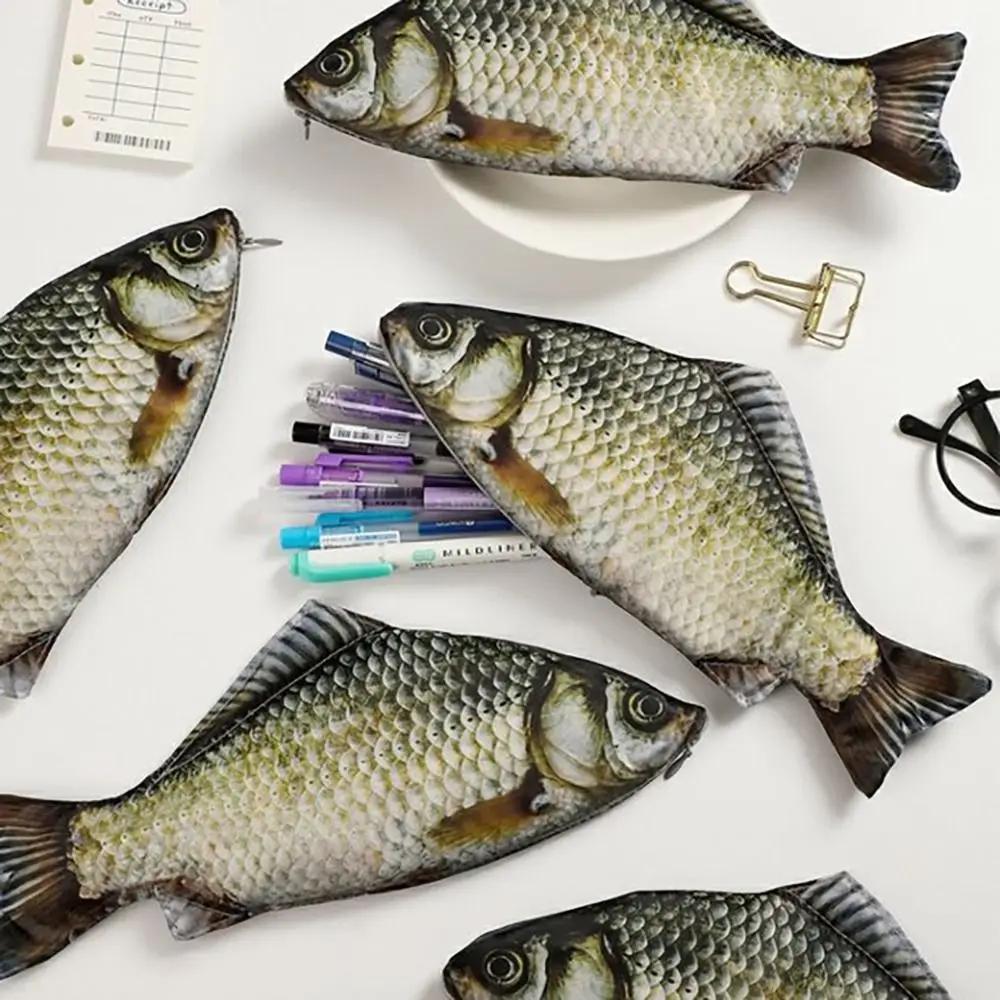 Cartoon Large Capacity Pen Bag Simulated Crucian Carp Multifunctional Pencil Case Stationery Organizer Student