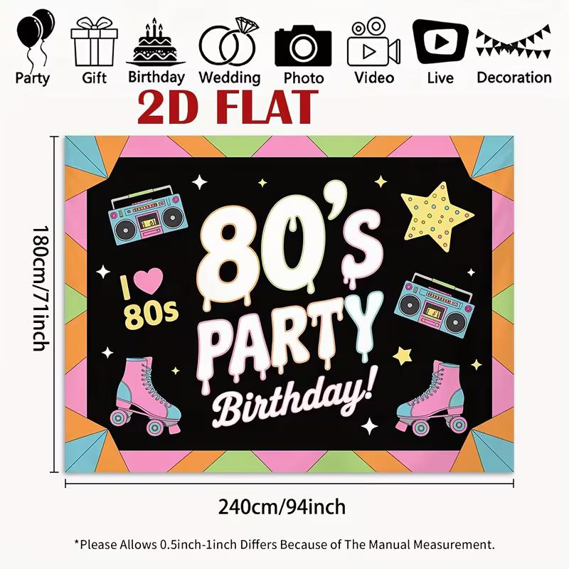 2D Black Base Colorful Geometric Border I Love 80s Retro Hip Hop Birthday Photography Backdrop