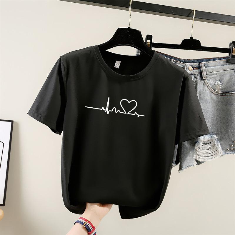 

Летняя стильная корейская футболка с короткими рукавами и буквенным принтом, студенческая повседневная футболка размера плюс, женская одежда XXL чёрный