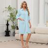 Women's Casual Zip-Up Robe 3/4 Sleeve Knee Length Lightweight Bathrobe with Pockets for Home Loungewear