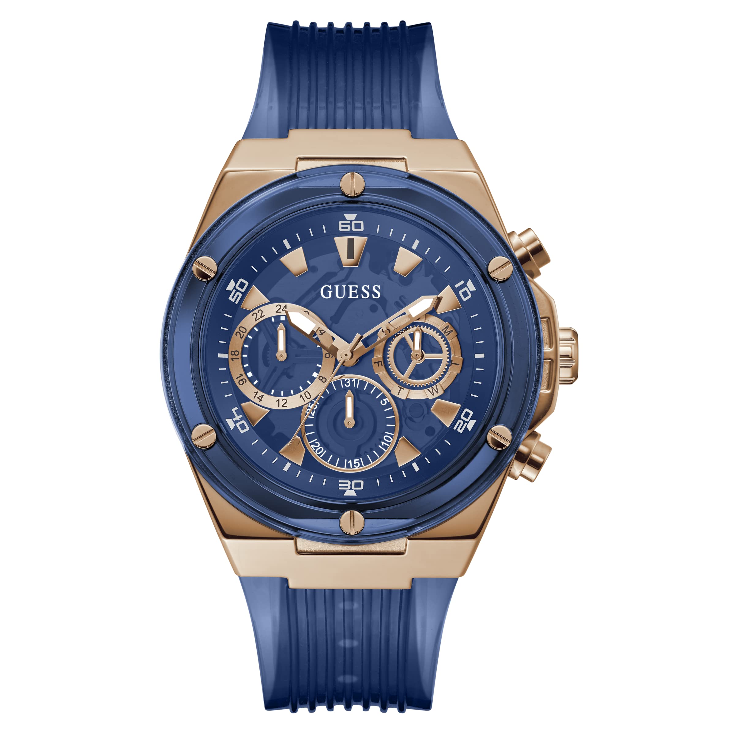 

Часы GW0425G3 46 мм синие аналоговые из нержавеющей стали силикон [Guess Watch] мужские синий