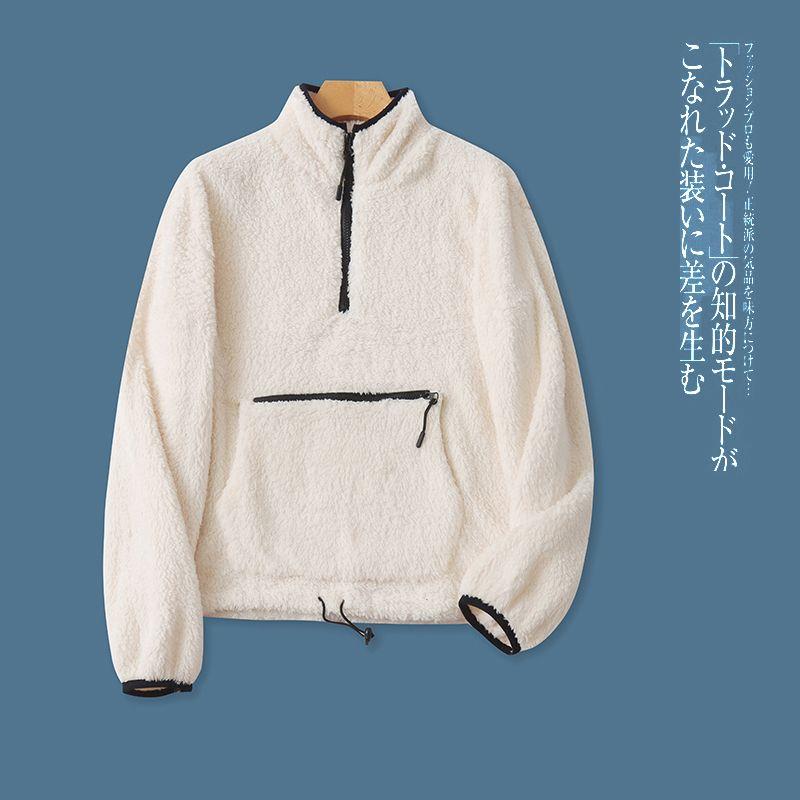 

Outwear Fall and Winter New Arrival Foreign Trade Women s Clothing Stand Collar Zipper Pullover Long Sleeves Kangaroo Pocket Casual Sweatshirt 29751 Off-White C-6-14-1 M