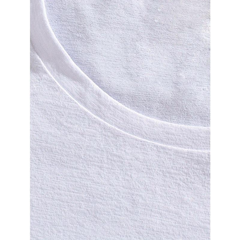 Europejski Rozmiar Damska casualowa koszulka z nadrukiem ważek - krótki rękaw, okrągły dekolt, jednokolorowa, seria wiosna i lato, biała, unikalny design z ważkami