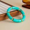 Retro Ethnic Gold Color Bent Pipe Irregular Imitation Turquoise Resin Splicing Elastic Bracelets for Women Bohemia Jewelry Gifts