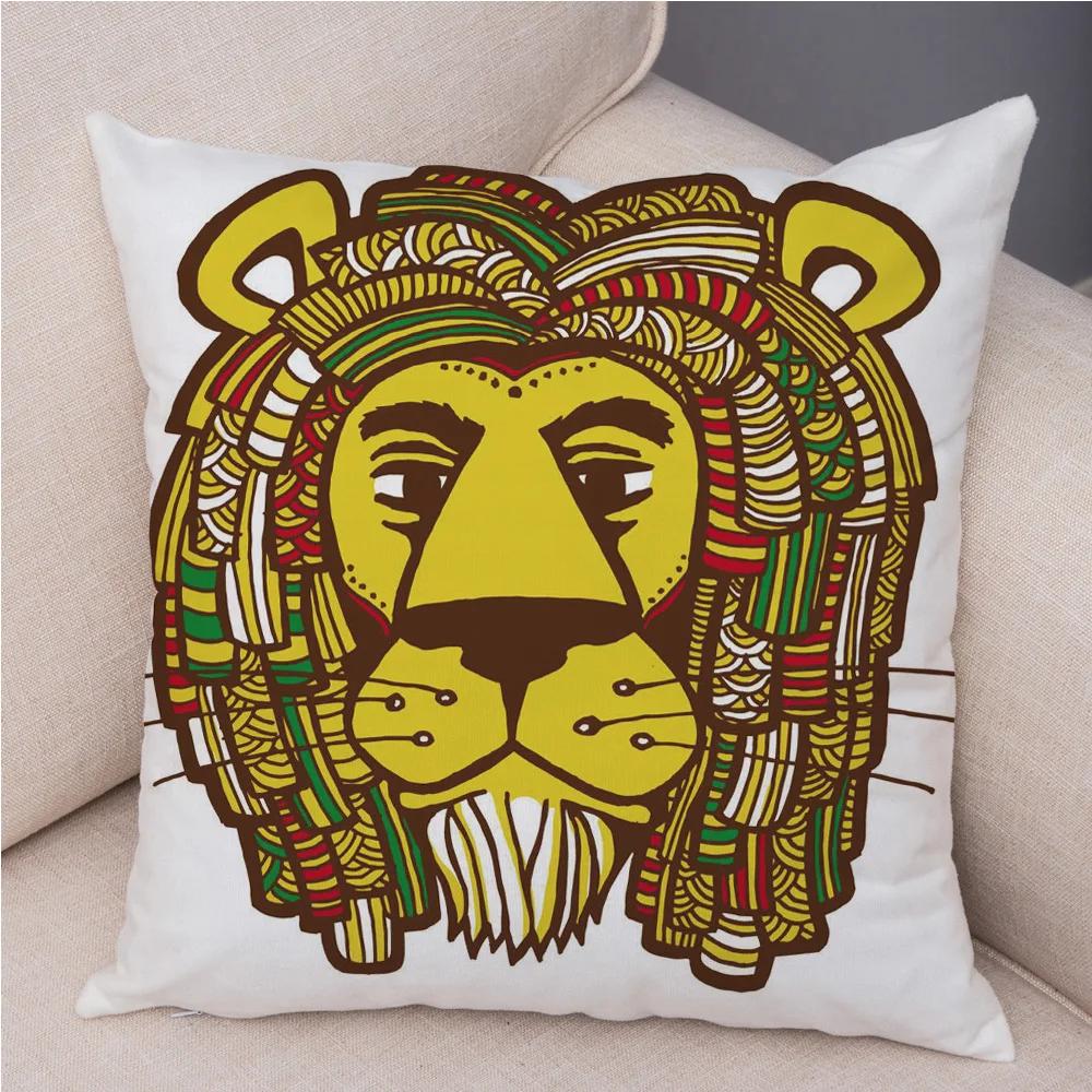 Short Plush 45*45 cm Cute Lion Pillow Case Cartoon Animal Square Cushion Cover for Sofa Home Decorative Printed Throw Pillowcase