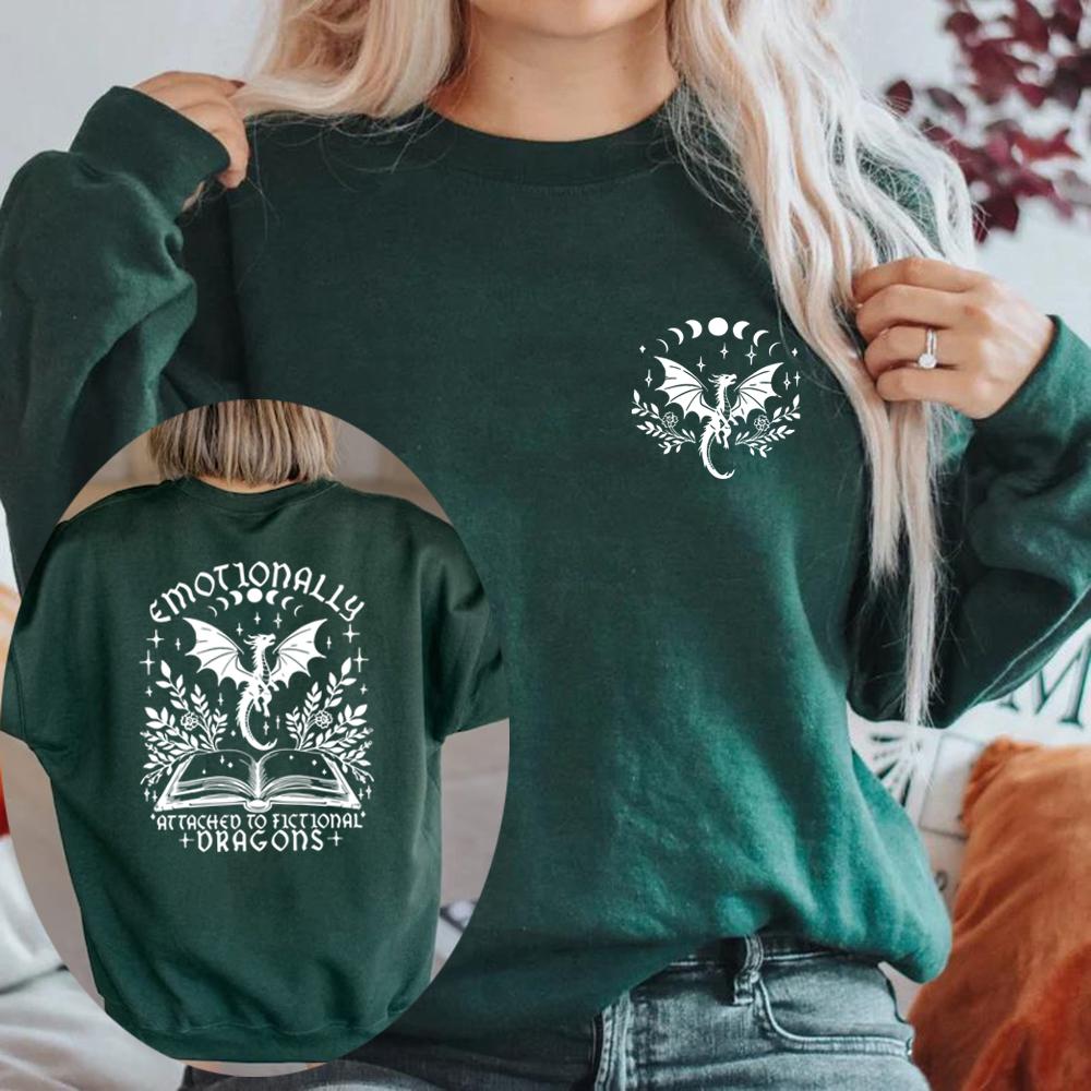 Emotionally Attached To Fictional Dragons Sweatshirt Fourth Wing Dragon Sweatshirt Fantasy Bookish Hoodie Unisex Sweatshirts