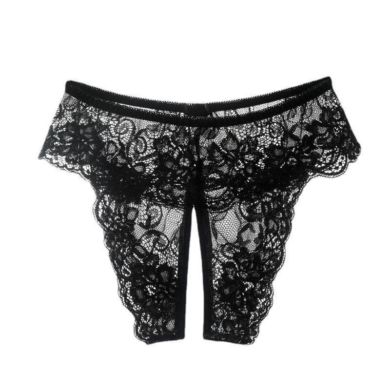 Plus Size European & American Lace Lingerie: Sexy Open Butt & Crotch Panties with Removable Features