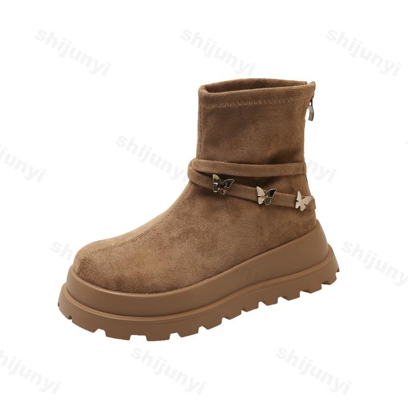 Fashion Niche Retro Designed Casual Thick Soled Short Boots for Women 2025 Winter New Style Comfortable Fashion Suede Chunky Ankle Boots