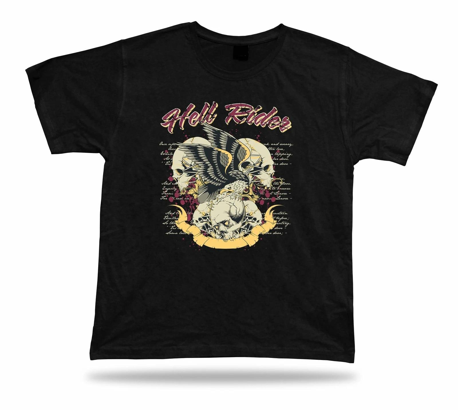 Tshirt Tee Shirt Birthday Gift Idea Hell Rider Retro Eagle Skull Hardcore Script 4XL