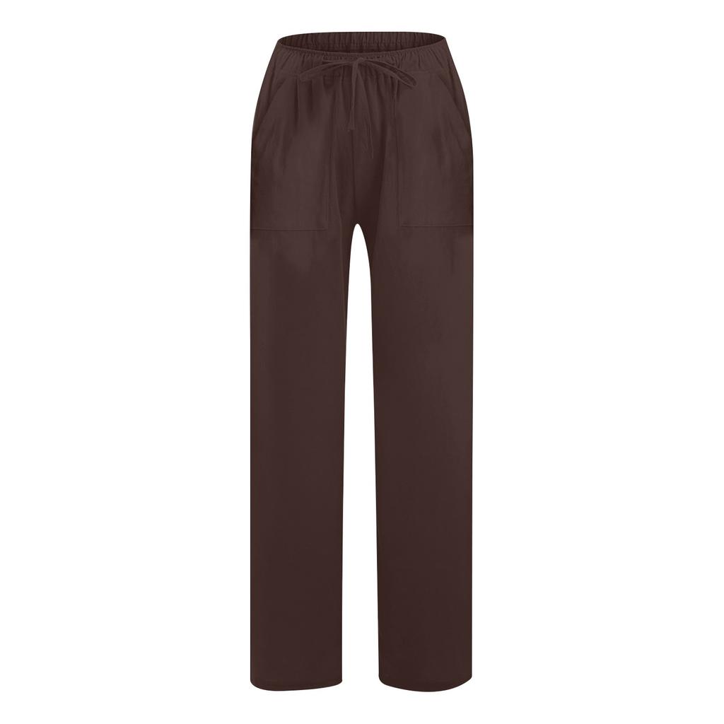 Women's Fashion Color Drawstring Elastic Pocket Straight Leg Casual Pants
