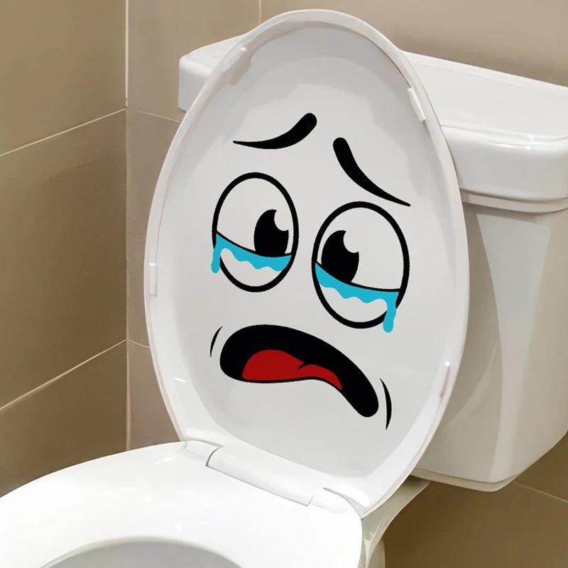 4PCS/Set Funny Face Trash Can Stickers Self-adhesive Waste Bin Decals Cartoon Expressions Stickers for Wall Door Toilet Decor