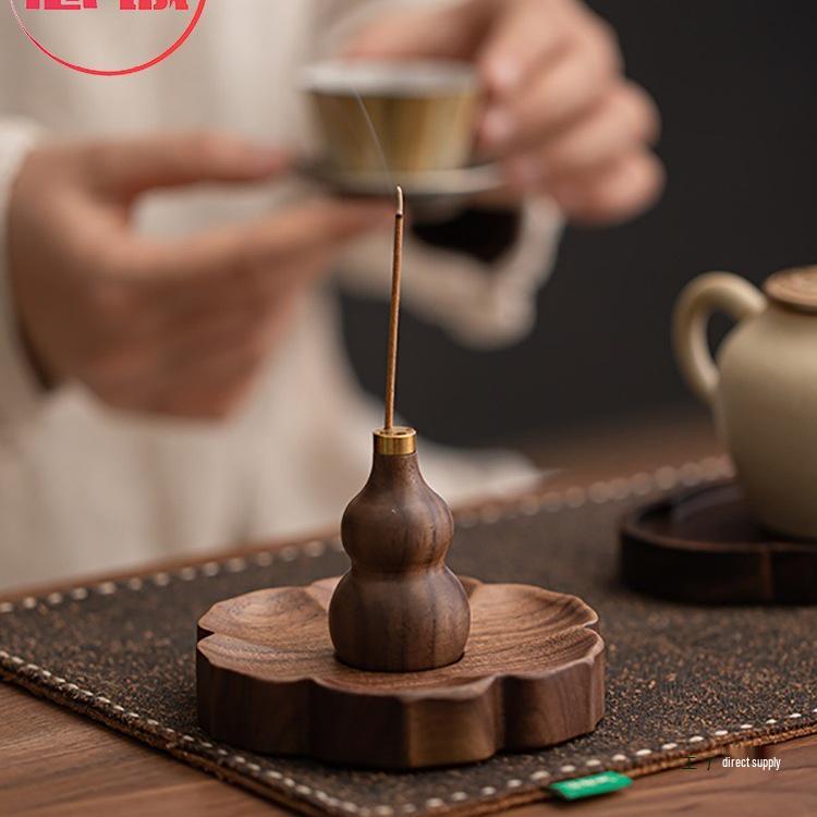 North American Walnut Multi-Hole Incense Burner, Solid Wood Lotus Design, No Ash Holder
