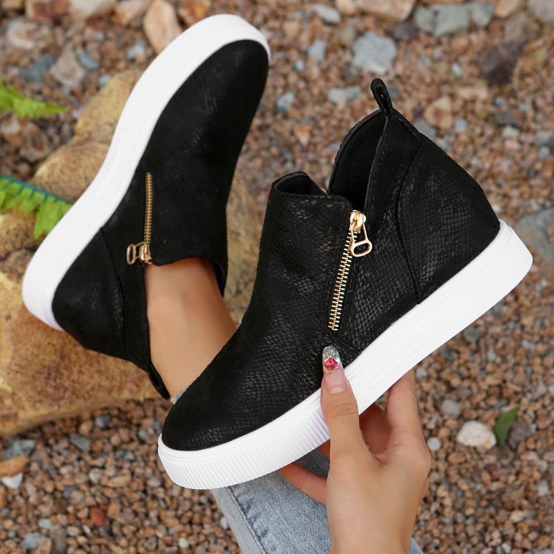 Fashion Autumn New Round Toe Side Zipper Platform Non-slip Wear-resistant Flats Inside Heightening Single Shoes