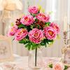 Multicolor Peony Artificial Flower Green Leaves Red Berries Decorative Flower Bouquet Photo Props Floral Arrangement