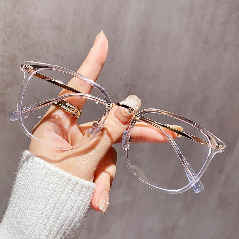 Square And Round Face, Large Frame, Anti-Blue Light Glasses, Myopia Can Be Matched With Degrees, Female Plain Face And White Eye Frame 1517