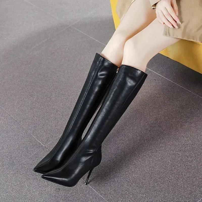 Stivali da Donna Neri Punta Lunga Tacco Molto Alto Scarpe per Donna Calzature Invernali Stivale al Ginocchio Tendenza 2026