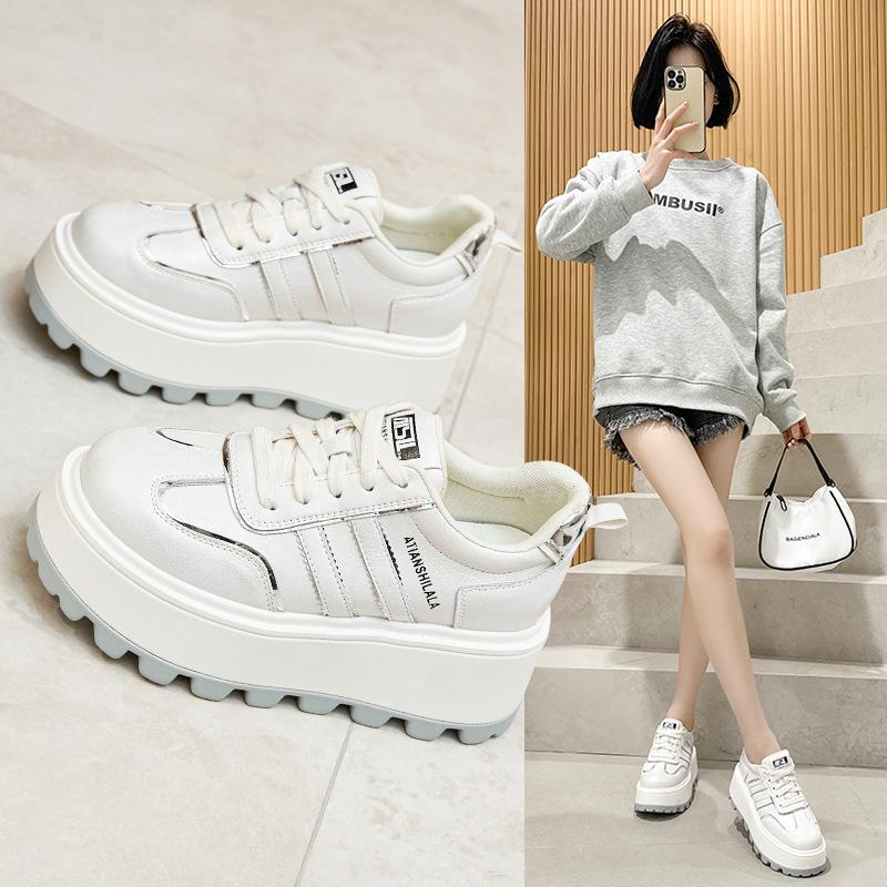 Little White Shoes Platform Heightening Women's 2025 New Retro Casual Fashion Sports Comfortable Female Student Dad Board Shoes