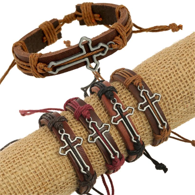 Cross-Shaped Handmade Cowhide Leather Bracelet
