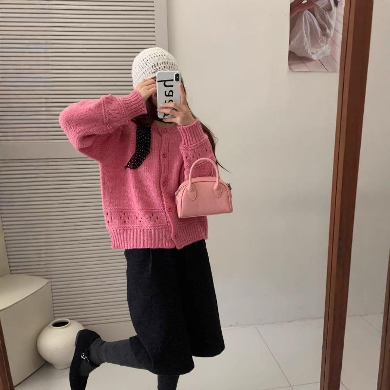 Spring and Autumn New Crew Neck Hollow Knitted Cardigan Top Women's Sweet Lazy Wind Jacket Single-breasted Jacket Tide