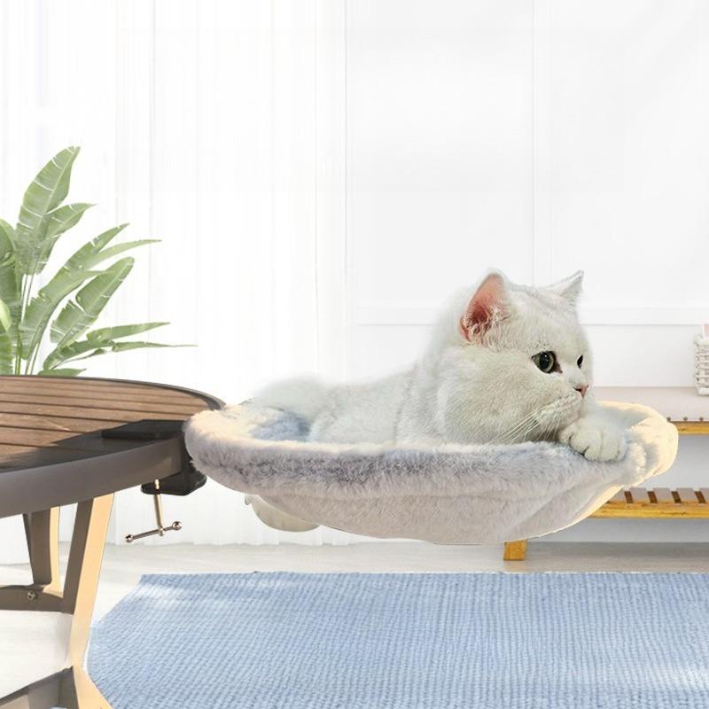 Cat Desk Bed Steel Frame Adjustable Cat Shelf Bed for Indoor Cats Perfect Cat Hammock Plush Warm Cozy Kitten Bed Pet Supply grigio