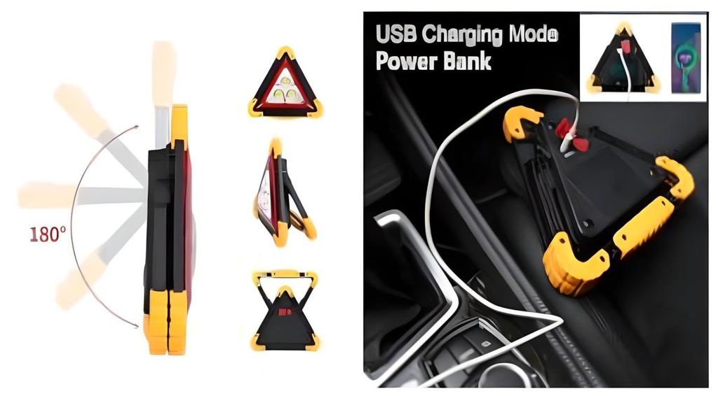 Trójkąt ostrzegawczy LED, latarka, PowerBank + akumulatory Off-Road