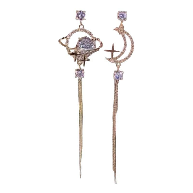 Asymmetrical Star and Moon Earrings - Elegant Luxury Design, High-End Studs with Exquisite, Generous Style