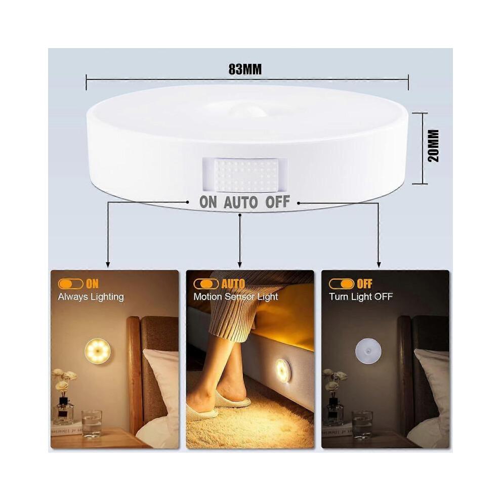 3 Pack Motion Sensor Light, 8 LEDs Rechargeable Night Light, with USB Cable & Magnetic Patch, 3 Modes, Cordless Safe Wall Light for Kitchen, Bookshel