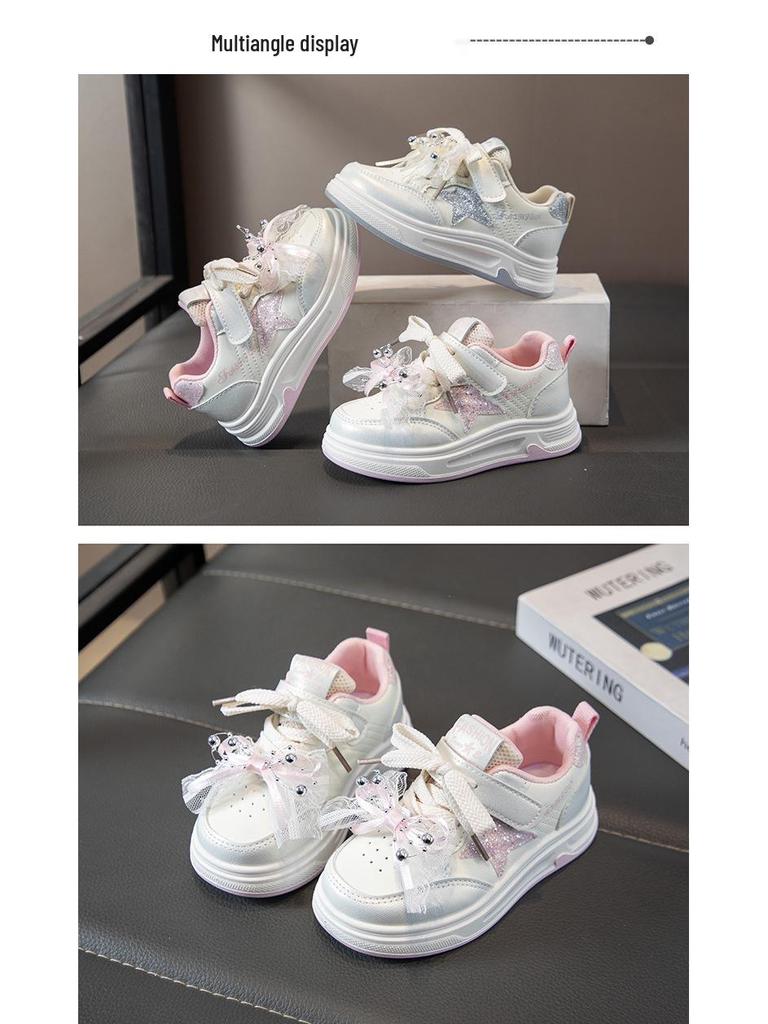 2026 Kids' Cartoon Board Shoes - Spring/Autumn, White Princess Sports Sneakers, Korean Style for Girls