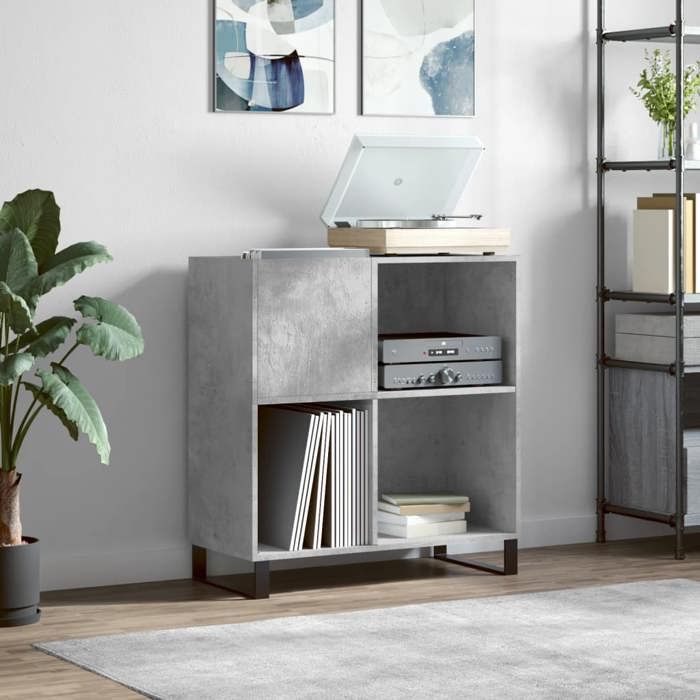 VidaXL Armoire à Disques, Support de Tourne-disque, Armoire Latérale avec Rangement, Buffet de Salon, Moderne, Gris Béton 831784