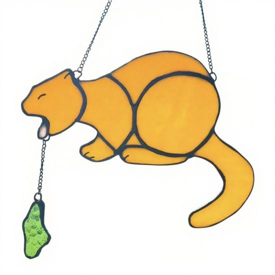 Vomiting Cat Sun Catcher for Windows Funny Vomiting Cat Sun Catcher Handmade Indoor Outdoor Hanging Decoration Gift for Cat Lovers