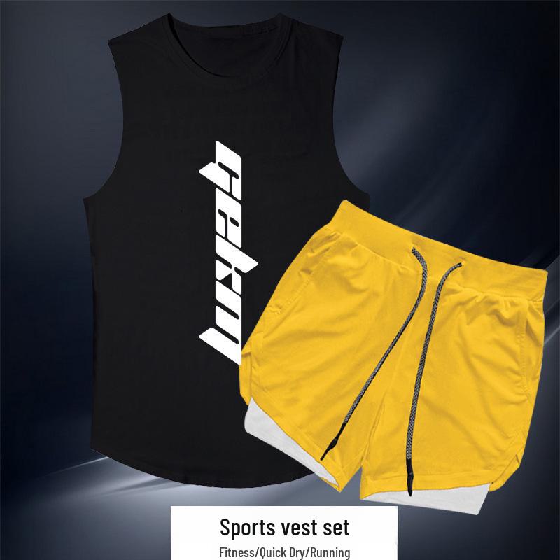 Pánská rychleschnoucí sportovní souprava: Venkovní běžecké fitness kalhoty a bezrukávová vesta na letní basketbalový trénink