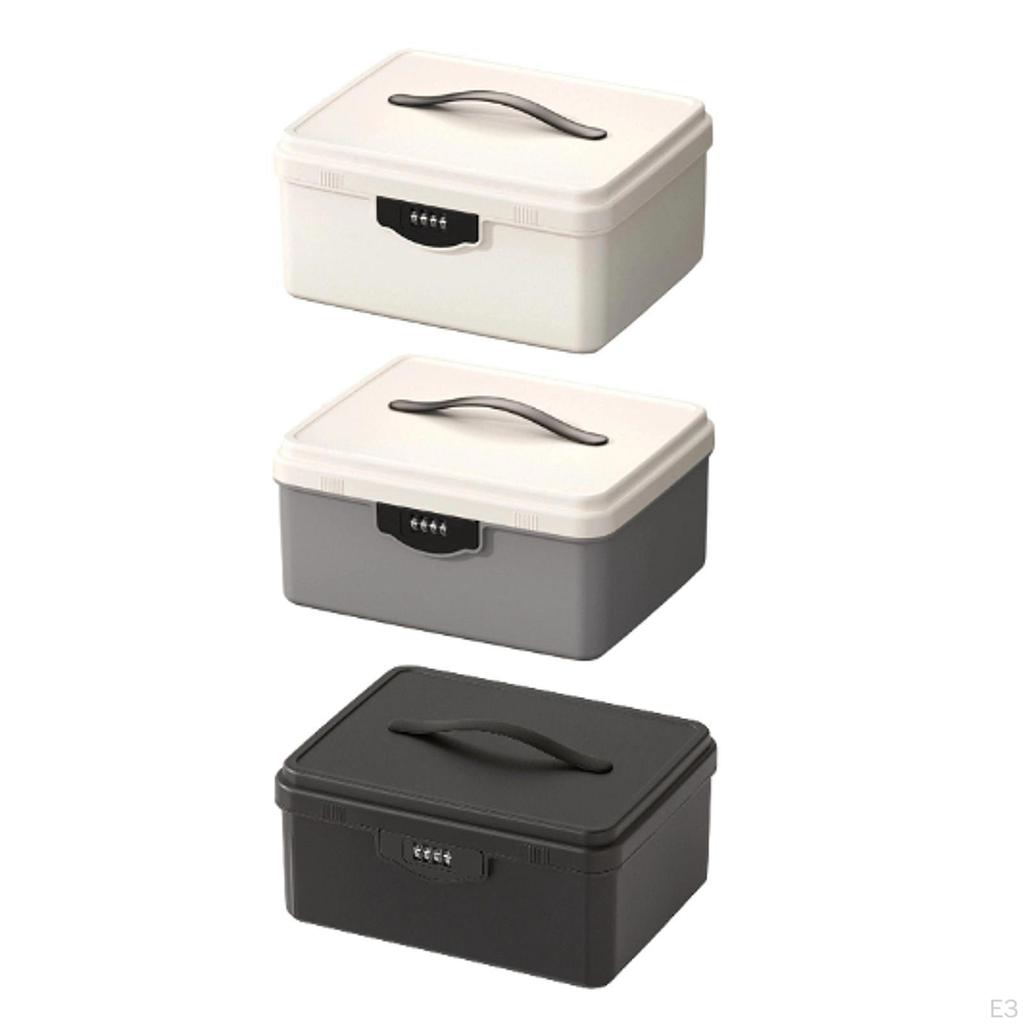 Lockable Storage Box Combination Lock Organizer Portable Bin with Carry Handle and