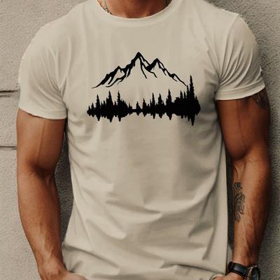 T-shirt d'été pour homme 100% coton décontracté ample grande taille imprimé montagnes et arbres sport confortable col rond manches courtes