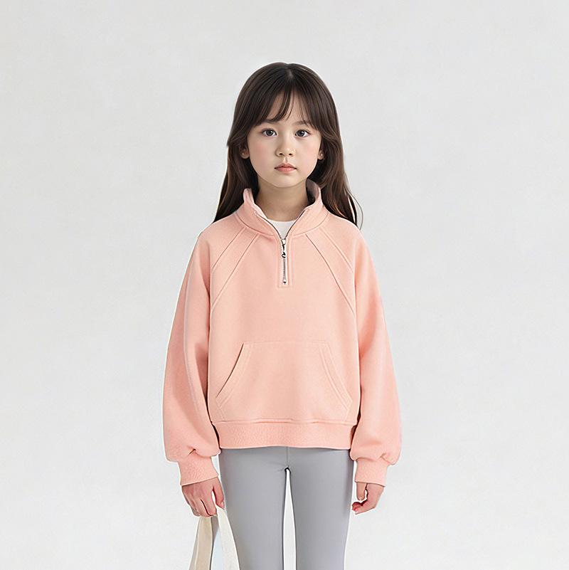 

Дитяча толстовка в корейському стилі з коміром-стійкою, однотонна, на блискавці спереду, осінньо-зимовий спортивний топ для великих дітей 140 cm світло-рожевий колір