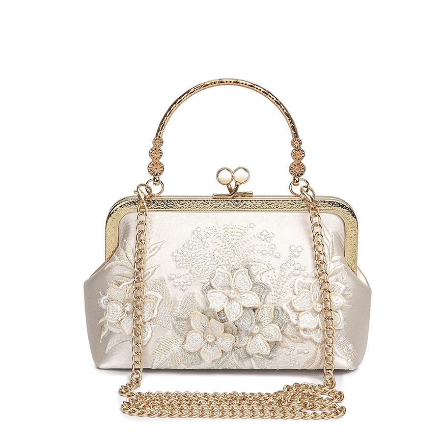Flower Lace Embroidery Dinner Party Ladies Chain Crossbody Bag Elegant Simple Female Handbags Chinese Style Women's Shoulder Bag
