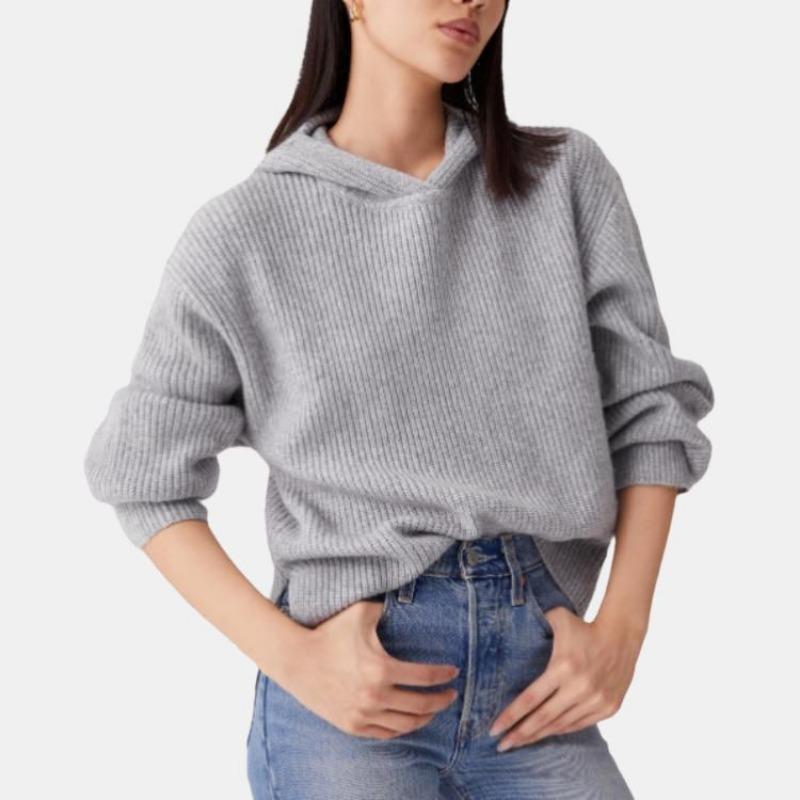 Levis Knitted Hooded Ribbed Loose Long Sleeve Sweater Women Sweater A8509-0000