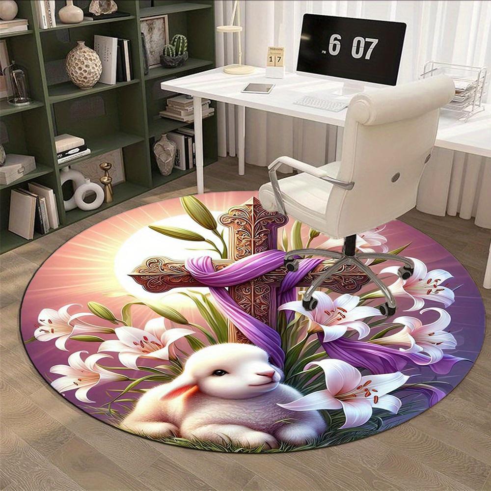 Cross With Lilies And Lamb Fashion Rug Nonslip Carpet Floor Mat Office Chair Mat Design For Office Decor Suitable For Indoor Use Enhances Space