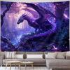 Purple Dragon Tapestry Medieval Fantasy Animal Cool Tapestry Wall Hanging For Bedroom Aesthetic, Psychedelic Magic Forest Tree