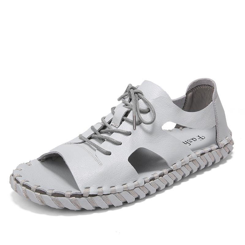 Fashion Summer Hot Selling Men's Leather Casual Shoes Hollowed Out Cool Daily Flat Shoes Men's Beach Sandals Lace Up Handmade Soles