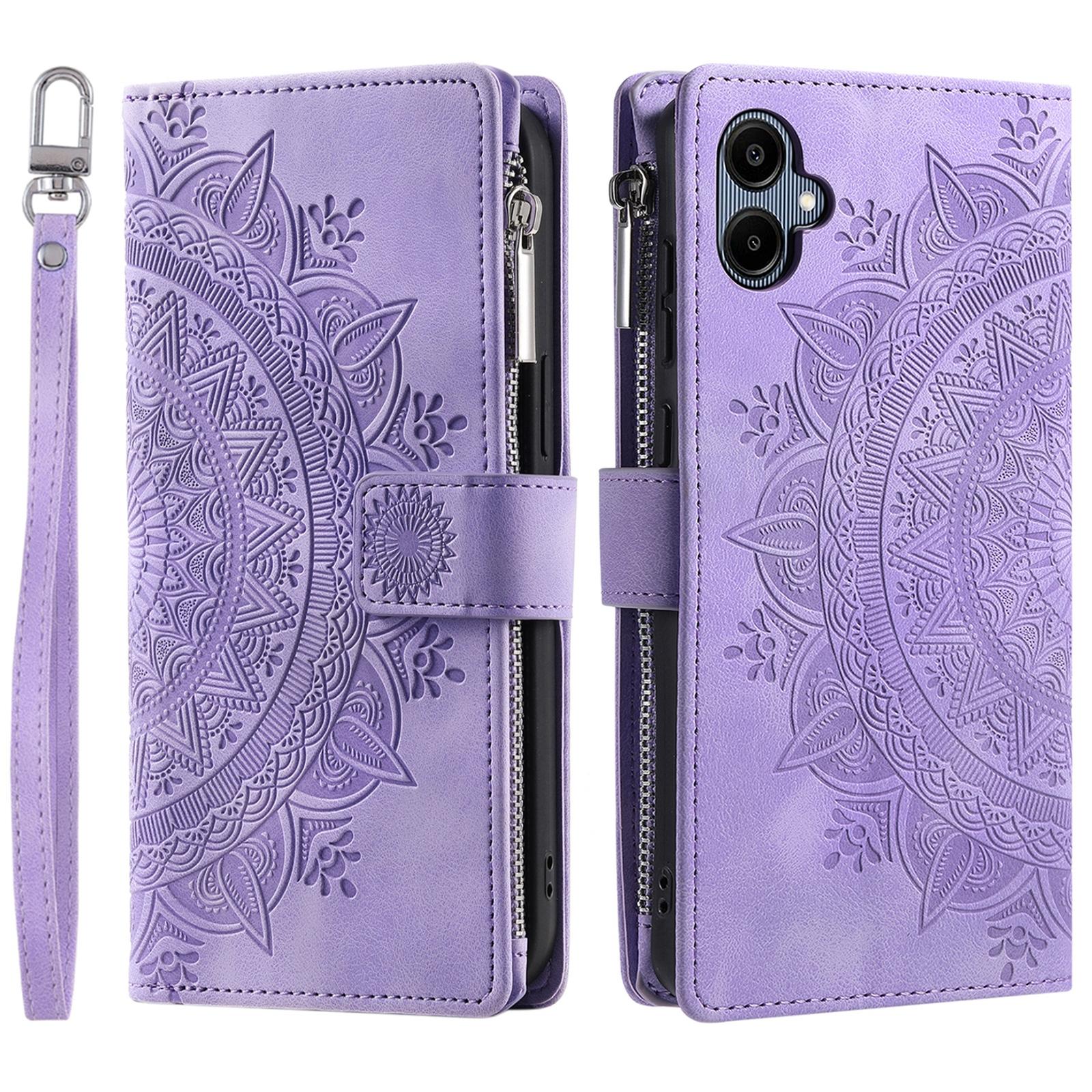 

Style 006 For Samsung Galaxy A06 4G Wallet Case PU Leather Phone Cover Mandala Flower Pattern Purple